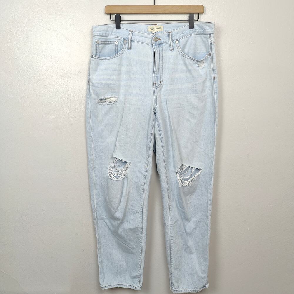 Madewell Jeans Womens 29 Slouchy Boyjean Wrightlane Light Wash Knee Rips Baggy